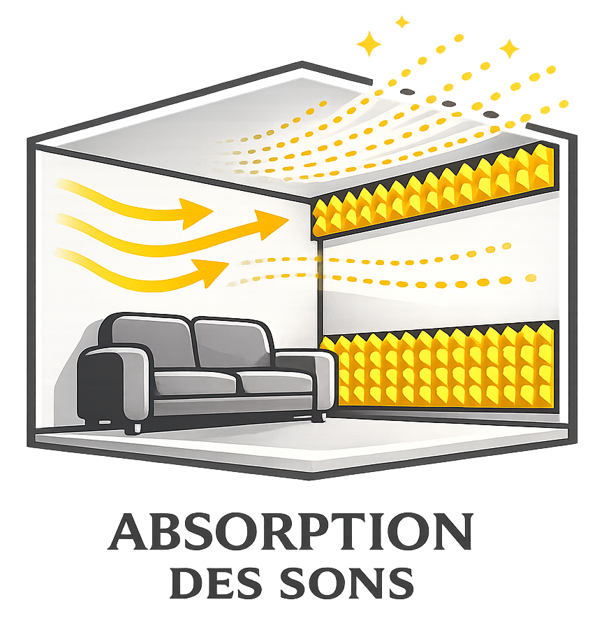 Absorption des sons par flocage acoustique en plafond